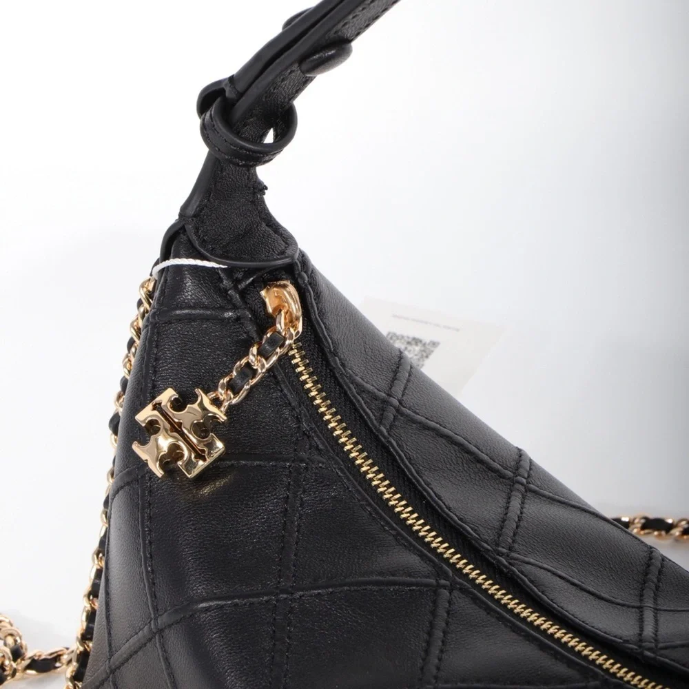 Tory Burch Black Quilted Leather Hobo Shoulder Bag